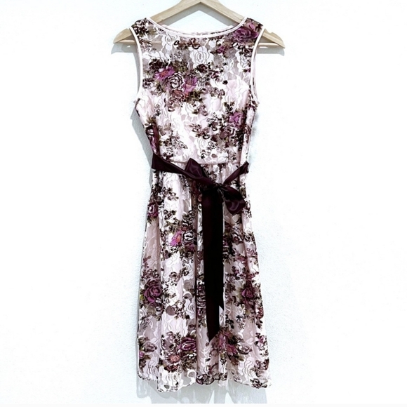Adrianna Papell Pink Floral Overlay Dress - Picture 1 of 6
